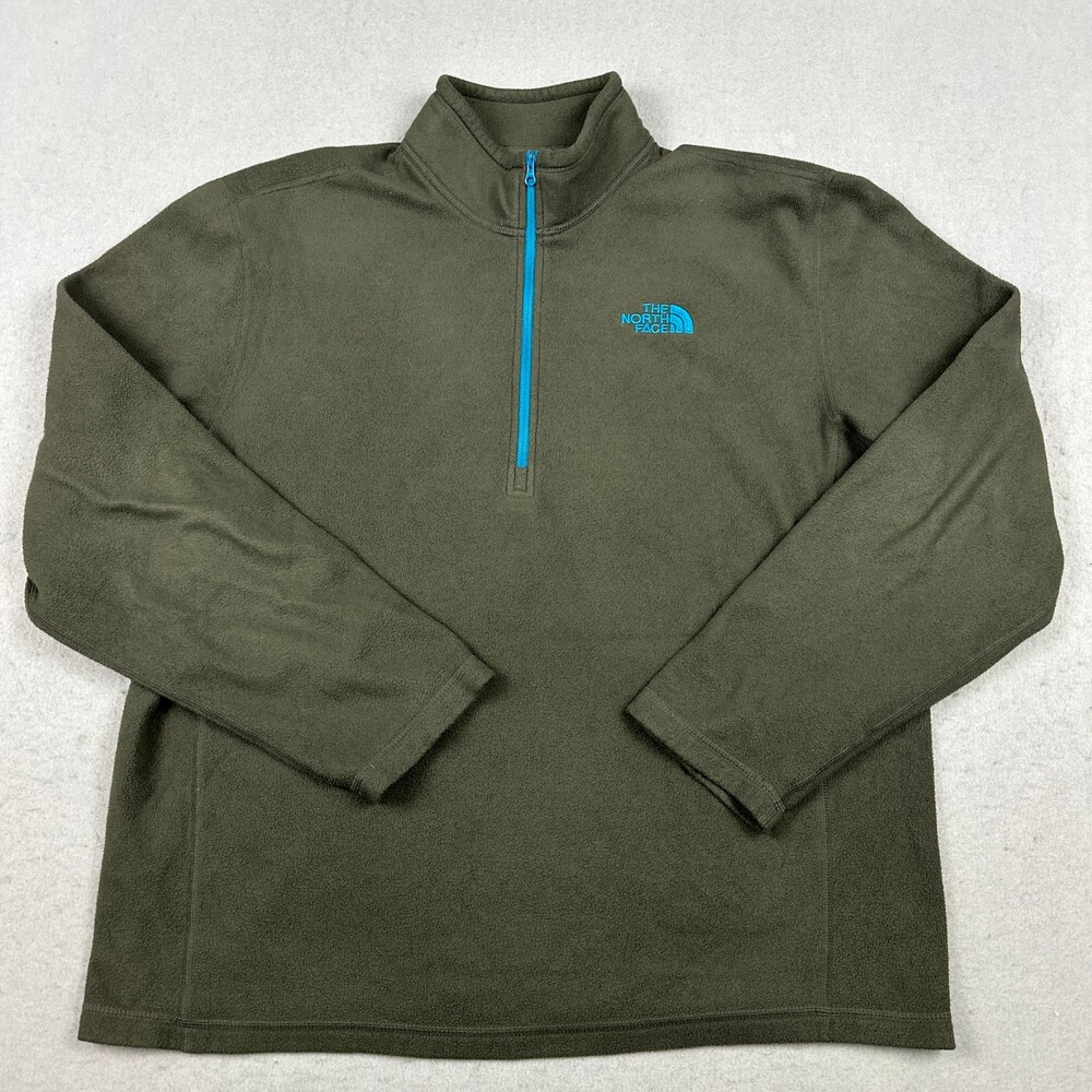 The North Face Sweater Men Large Green 1/4 Zip Fleece Pullover Outdoor L